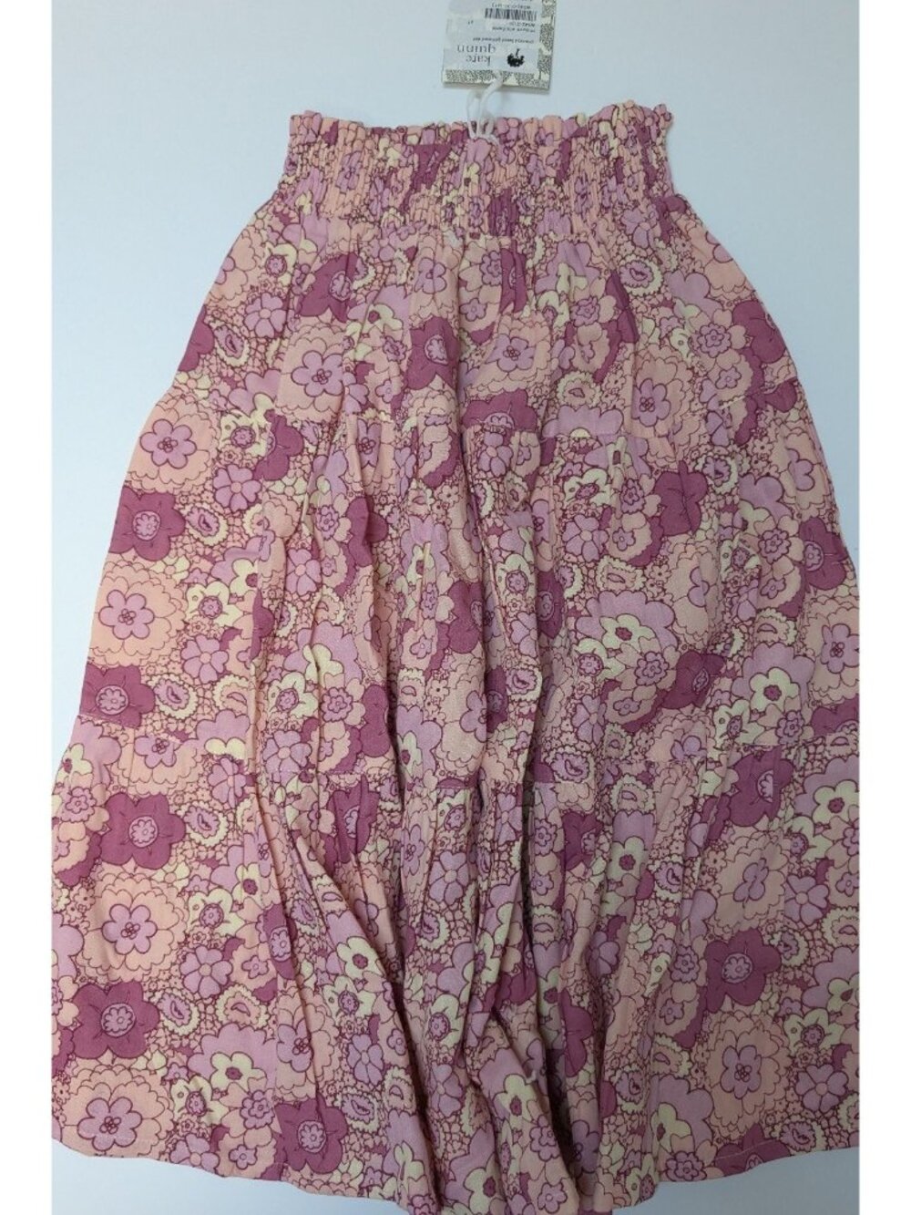 Kate Quinn Organic Cotton Gauze Maxi Skirt Mauve 60s Floral 6Y Mid-Century